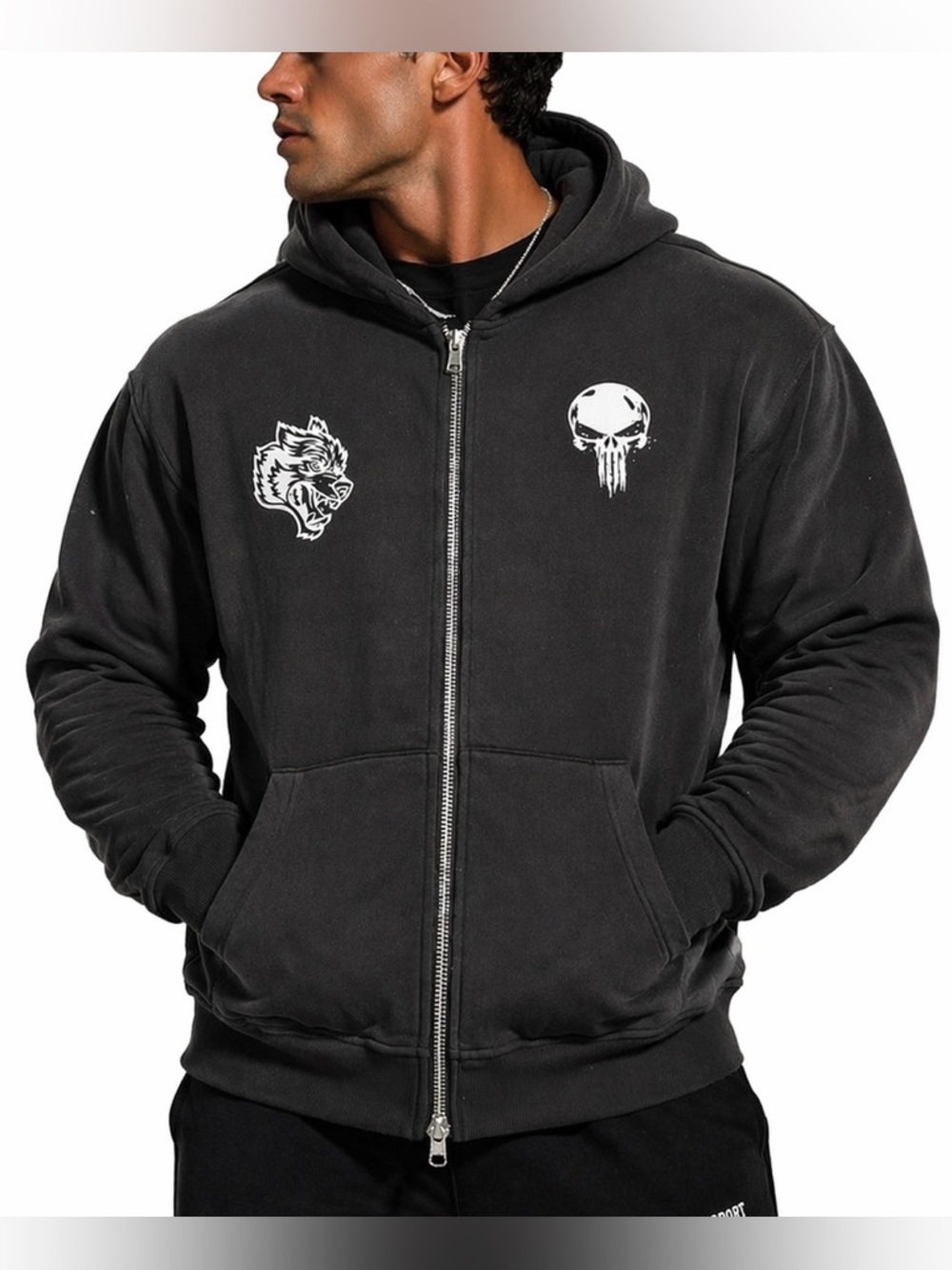Darc Sport x Marvel Punisher Hoodie men Medium Castle Gray Double Zip Hero Elite